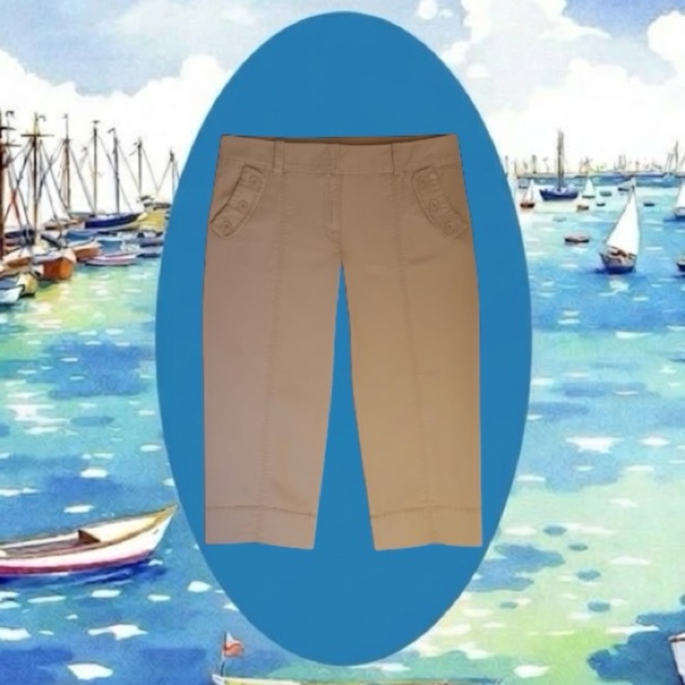 Ann Taylor Loft Coastal Khaki Decorative Button Capris Size 12